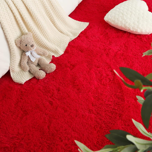 LOCHAS Ultra Soft Indoor Modern Area Rugs, Fluffy Living Room Carpets for Children Bedroom, 3x5 Feet, Red