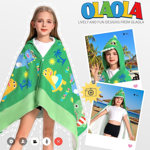 3-12 28" 53", OLAOLA Dinosaur Beach Hooded Towel for Kids Years, Soft Thick Absorbent Beach Towels, Toddler Bath Towel
