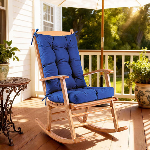 QemoraHome Outdoor Rocking Chair Cushion Set Waterproof Weather Resistant Tufted with Ties, Non-Slip