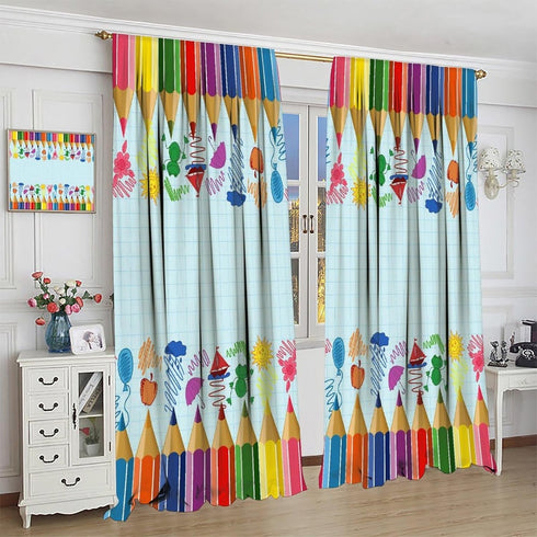 GoDazzling 42" 54" Kids Cartoon Rainbow Pencil Blackout Curtains, Cute Colorful Crayon Printed Window Drapes, for Girls