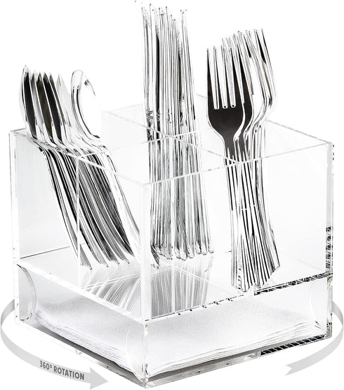 ELTOW Acrylic Swivel Silverware Caddy, Stylish Kitchen Table Organizer for Spoons, Forks, Knives, Napkins