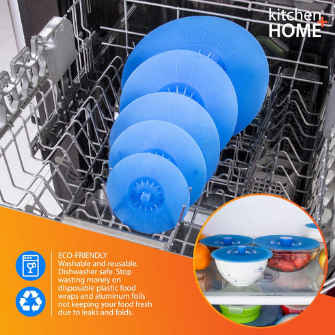 Kitchen + Home Silicone Suction Lids and Food Covers - Set of 5 for Various Sizes