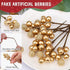 Meiwlong 10pcs Glitter Fake Artificial Gold Berries Picks Christmas Tree Decorations Foam Flower Core Wedding Garland