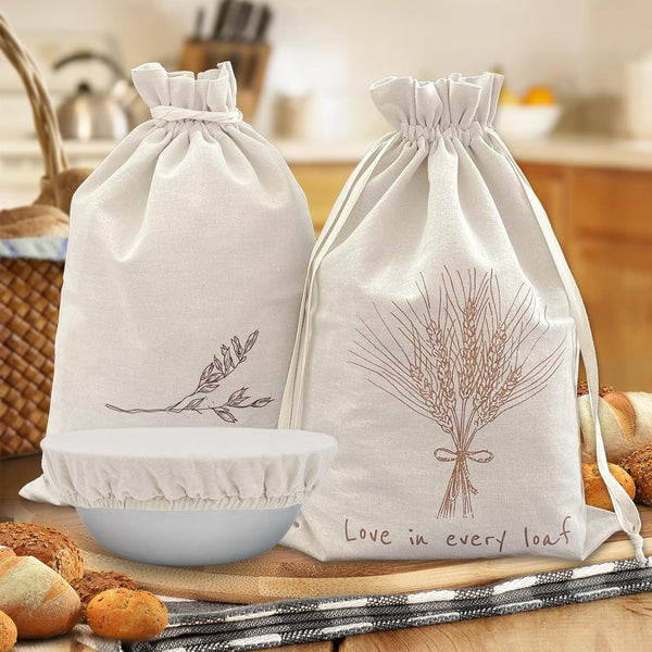 2 Pack Reusable Linen Bread Bags for Homemade Sourdough - Eco-Friendly Bread
