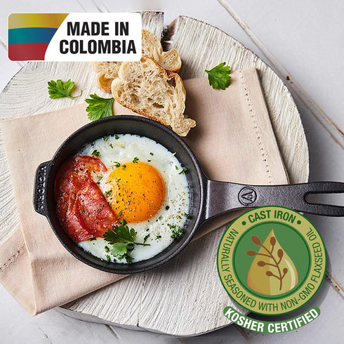 Victoria 4-Inch Cast Iron Skillet, Pre-Seasoned Cast Iron Frying Pan with Long Handle, Made in Colombia