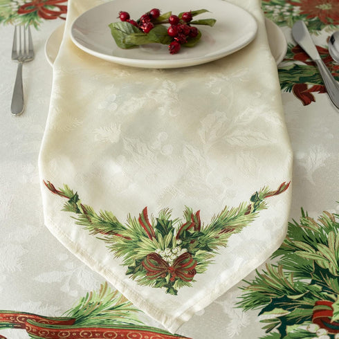 Benson Mills Christmas Ribbons Printed Fabric Cloth Napkins Set of 4, 19" X 19" for Holiday Tablecloths