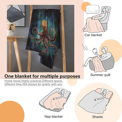 60"X50" Octopus Fleece Throw Blanket Lightweight Super Soft Flannel Bed Blanket Perfect Home Decor for Couch Chair Sofa