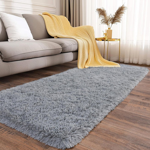 Soft Runner Rugs for Bedroom Hallways, 2x6 Grey Fluffy Shag Throw Area Rug Non Slip for Bedside Dorm Living Room