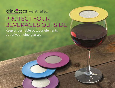 Drink Tops Ventilated Silicone Wine Glass Covers - Weighted Outdoor Glass Protectors, BPA Free - 4 Pack