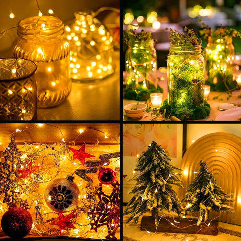 2Pack, 16FT 50LED LED Fairy Lights Battery Operated Warm White String Lights Silver Wire String Light Indoor Outdoor
