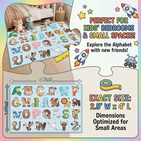 2.5x4 Kids Rugs for Playroom - Feet ABC Rug for Toddler Children Educational Learning Animal, Alphabet Rug Kids Play