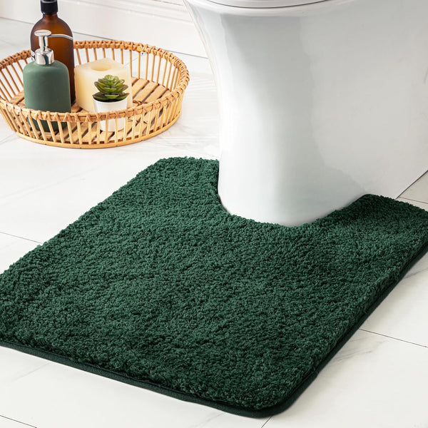 MIULEE U Shaped Toilet Rugs, Absorbent Microfiber Contour Bath Mats, 20'' x 20'', Dark Green