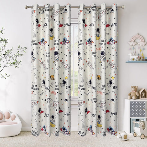 Grommet 1 W42 L84 Inch Cartoon Astronaut Semi Blackout Curtains for Kids Room Nursery Space Planets Patterns Printed