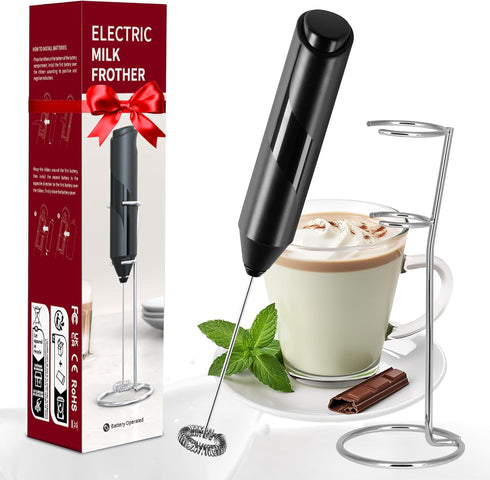 HealSmart Milk Frother Handheld, Battery Operated Whisk Maker with Stainless Steel Stand for Coffee, Lattes