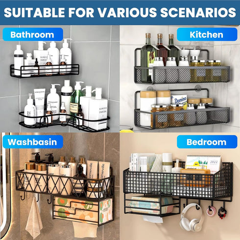 Jxztiecy 2 Pack Shower Caddy Adhesive Replacement, Shower Shelf Strong Adhesive Hooks, No Drilling, Transparent