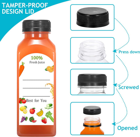 HEWASME 30Pcs 12 Oz Plastic Juice Bottles with Caps,Clear Reusable Water Bottle & Tamper Proof Lids,Juice