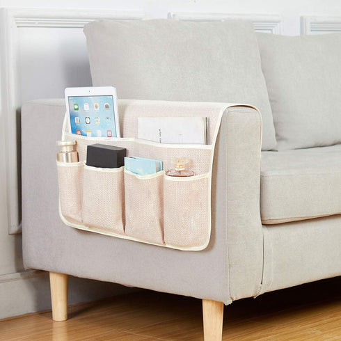 Glasses(Beige,19in) FLYILY Sofa Armrest Organizer Non-Slip Arm Chair Hanging Caddy Remote Control Holder for Magazine