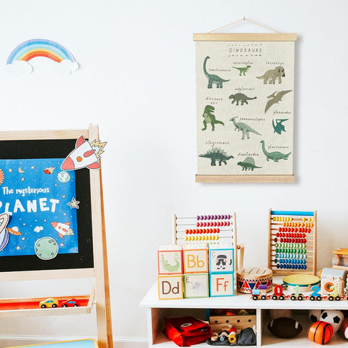 16x24 Inches BCUANGD Dinosaur Dino Wall Decor - Baby Toddler Boys Room Wall Art Poster Hanger with Wood Frames