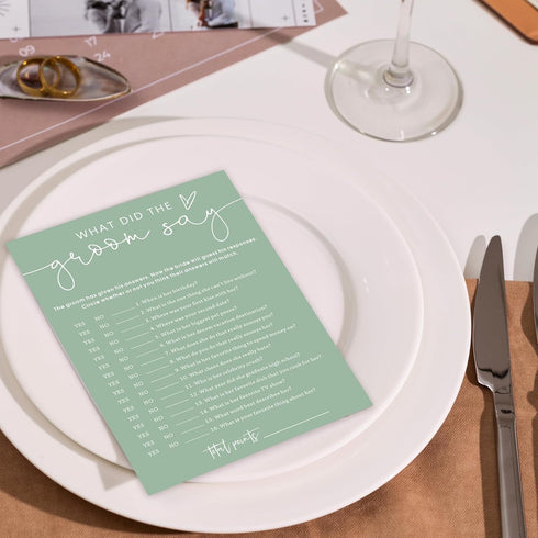 30 A10 What Did the Groom Say Cards, Sea Green Bridal Shower Games, Elegant Wedding Game for Bachelorette Engagement