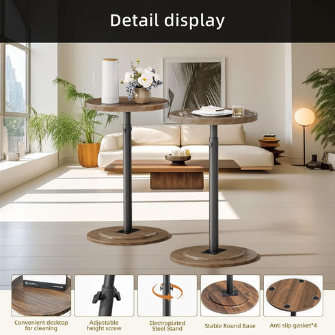 LAKEMID Small Round Side Table,Small Drink Tables,Height Adjustable Round End Table,Cocktail Table for Bathroom,Sofa