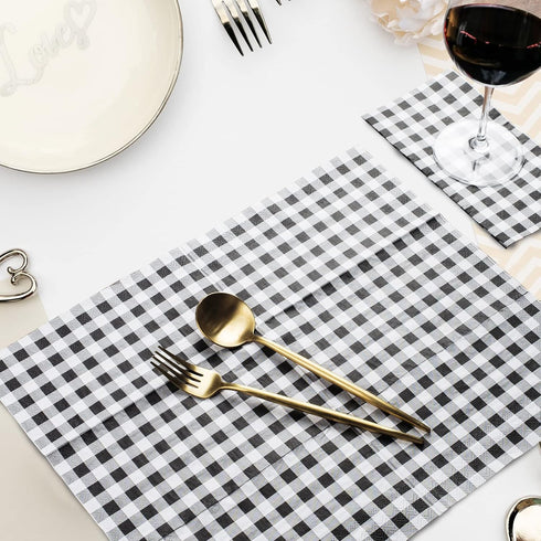 Hunanyume 100 Pack 3 Black and White Gingham Napkins - Ply Disposable Buffalo Plaid Checkered Dinner Napkins, Guest