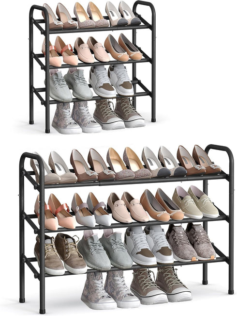 SONGMICS Expandable Shoe Rack, 3 Tier Shoe Rack Shelf, Adjustable Shoe Organizer