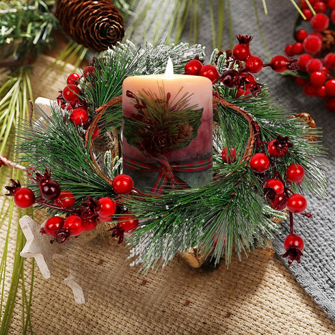 Christmas Candle Rings Wreath, 4.3" 4 PCS, Red Artificial Berry Table Decorations for Holiday Decor