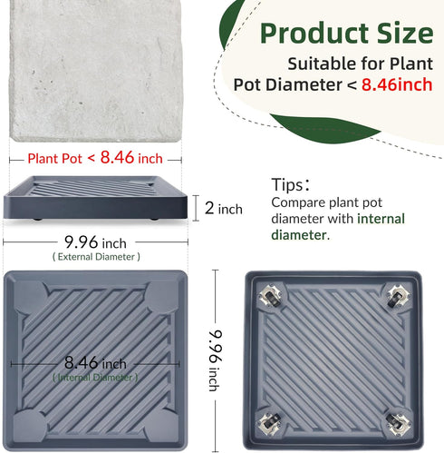 2PCS 9.96 inches REDHUGO Square Plant Caddy with Hidden Wheels, Heavy Duty Rolling Plant Stand Caddy with Wheels, Pot
