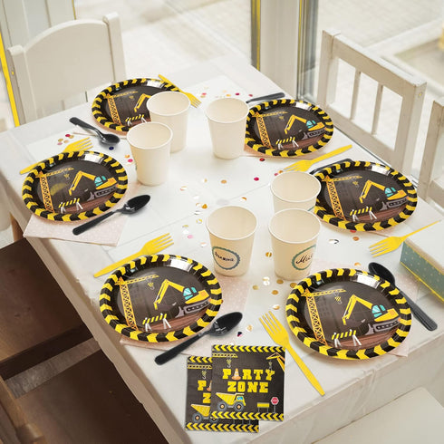 96pcs 24 Construction Birthday Party Supplies Construction Theme Paper Plates and Napkins Construction Truck