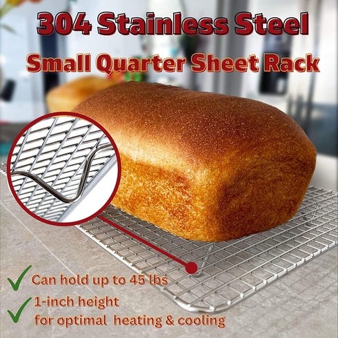 KITCHENATICS Small Cooling Rack for Cooking & Baking, Oven Safe Stainless Steel, Fits Quarter Sheet Pan, 8.5" x 12"