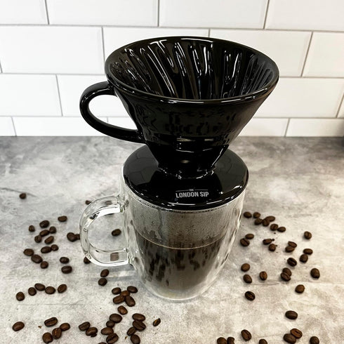 Ceramic Coffee Dripper, Pour Over Ceramic Coffee Maker for 1-4 Cup Slow Brewing Accessories (Black)
