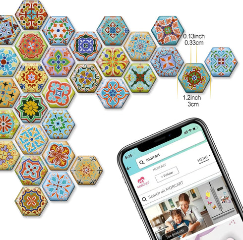 MORCART 30PCS Hexagon Fridge Magnets, Cute Locker Magnets, Decorative Magnets for Refrigerator Whiteboard Cabinet Office Kitchen Blackboard Gift for Adult (Morocco 3050)