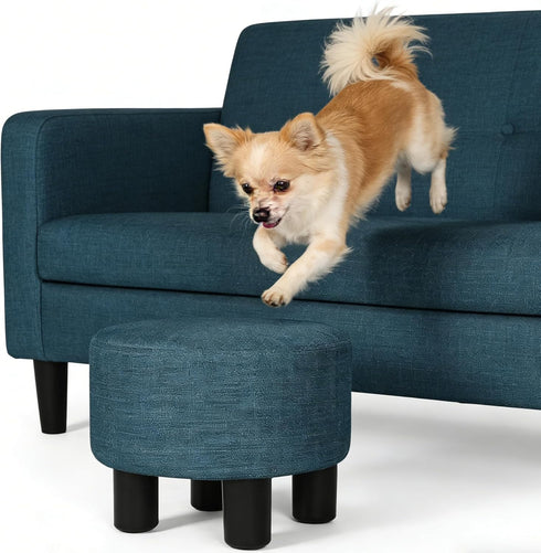 Joveco Small Foot Rest Stool Ottoman, Line Round Short Low Foostool for Chair, Under Office Desk, Living Room, Navy