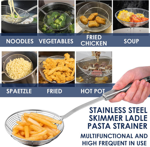 Skimmer Set Premium Grade Stainless Steel Spaetzle Maker with Safety Pusher, Stainless Steel Spider Strainer Spoon
