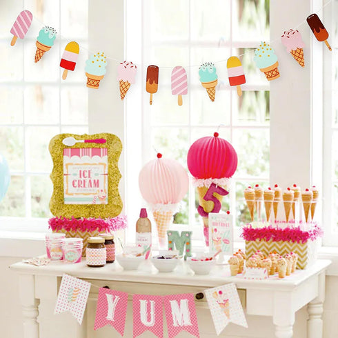 Chloe Elizabeth 10 (1-Pack) Ice Cream & Popsicle Paper Party Garland, Streamer Decor for All Events - Feet Long Per