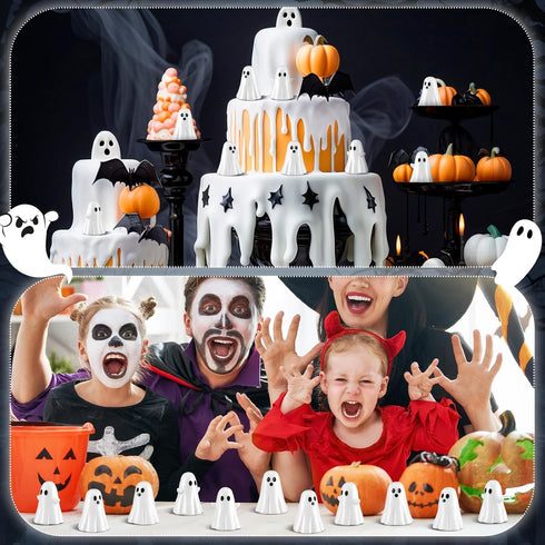 50 Beeveer Pcs Halloween Mini Ghosts Figurines Resin Tiny Ghosts Spooky Small Miniature Figures Tiered Tray Decor