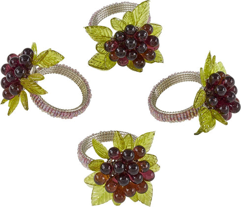 Beaded Napkin Rings with Flower and Leaves (Set of 4)