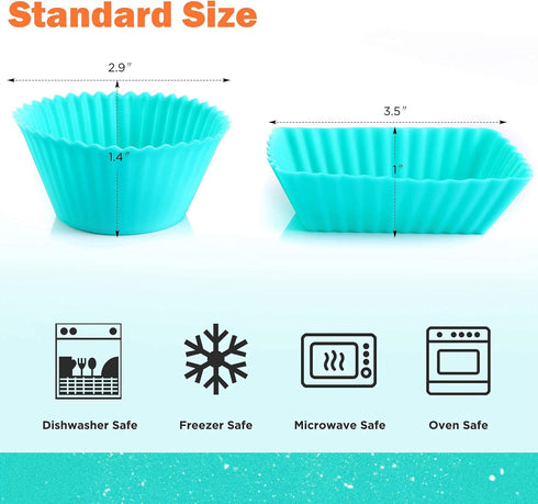 IPOW 24 Pack Reusable Silicone Cupcake Baking Cups, Food-Grade BPA Free Non-Stick Muffin Liners, 2 Shapes Round