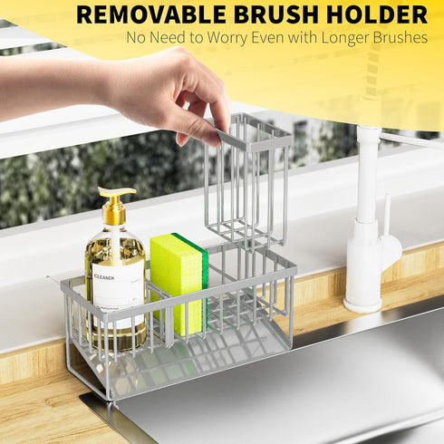 304 Countertop Cisily Sink Caddy Organzier with High Brush Holder, Sponge Holder for Sink, Rustproof Stainless, Kitchen