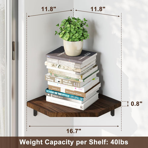 Set 2 Alsonerbay Corner Shelf Wall Mount, of Floating Corner Shelves with Cord Hole, Rustic Wood Shelves for TV