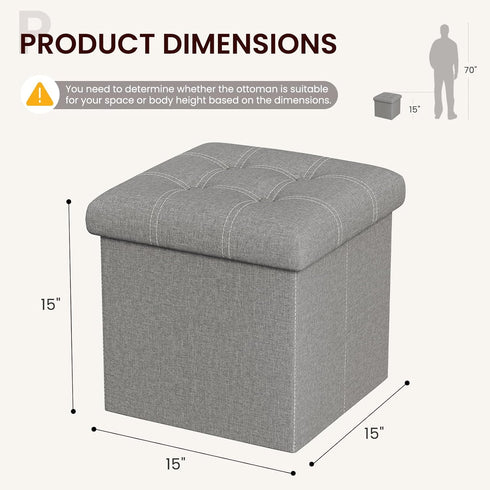 15 inches 300lbs, YOUDENOVA Storage Ottoman Cube, Foldable Storage Boxes, Padded Seat for Dorm Living Room, Support