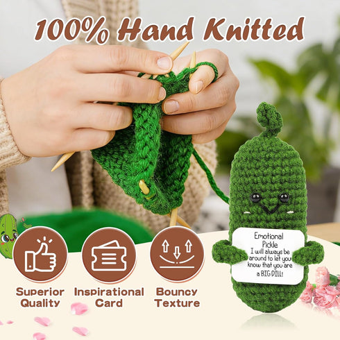 Hoedia Emotional Pickle Small Mothers Day Easter Gifts for Women Men Her Him, Crochet Cucumber Cute Funny Inspirational