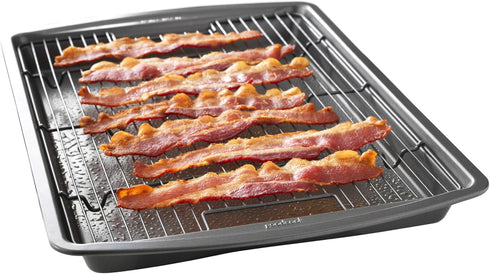 GoodCook 15” x 10.5” Nonstick Carbon Steel Baking Pan & Raised Wire Rack Set for Pizza, Bacon, and Multipurpose Cooking