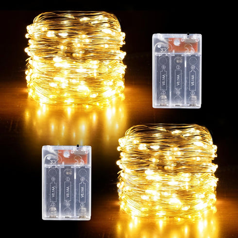 YPHSOL 16.4ft 50LED 2 Pack) Fairy Lights Battery Operated String Lights Flashing and Constant Light Waterproof Silver