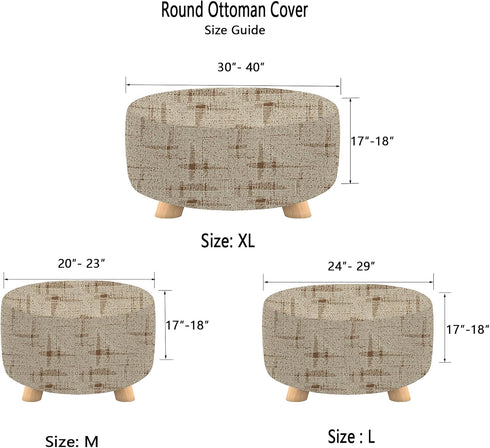 Cornasee Stretch Round Ottoman Cover,Footstool Slipcover Storage Stool Furniture Protector Modern Style (Flaxen Brown