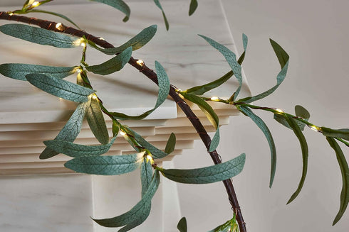 6FT 96 Hairui Lighted Artificial Olive Garland LED Fairy Lights Battery Operated, Faux Vine Lights with Timer