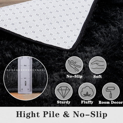 Super Fluffy Rug for Bedroom, 4x6 Feet Modern Shag Black Area Rug for Kids and Teens