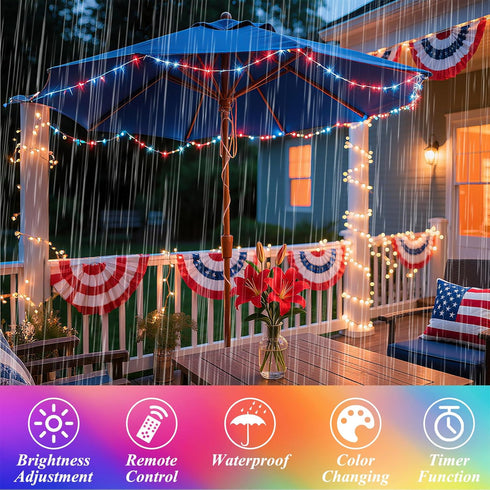 34 2 Pack 40FT 120LED 4th Lovelite Fairy Lights Colors Changing, Total of July String Lights Battery USB Operated