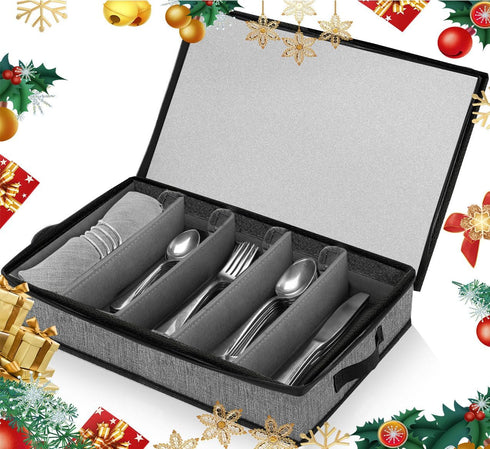Silverware Organizer Chest, Stackable Flatware Storage Box, Spoon Organizer, Tableware Storage Box with 4 Dividers for