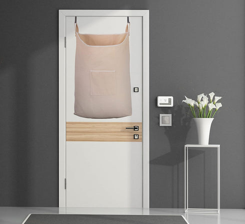 Laundry Collector, Door Hanging Laundry Hamper with Hooks, 65 Liters, Beige